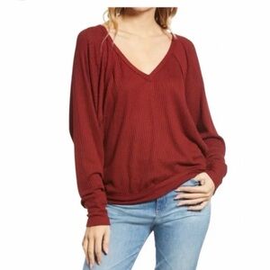 Free People|  We the free| Waffle knit Top | Oversized small | Merlot | EUC